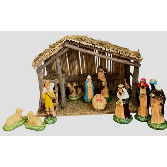 Vintage Sears Christmas Nativity Set 11 Piece Ceramic 97169 1970s Original Box - Picture 1 of 16